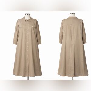 Marina Rinaldi Beige Marina Sport Maxi Shirt Dress Beige Cotton Button Front